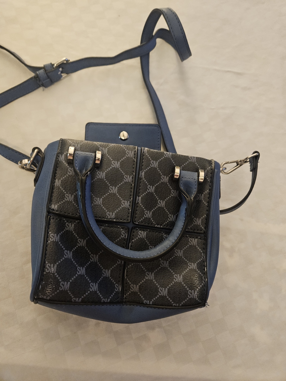 Steve Madden-Pattern Navy and Black Crossbody Satchel